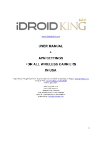 User Manual + Apn Settings for All Wireless Carriers in Usa