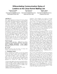 Differentiating Communication Styles of Leaders on the Linux Kernel