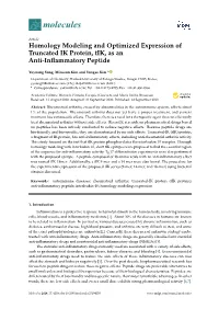 Homology Modeling and Optimized Expression of Truncated IK Protein, Tik, As an Anti-Inﬂammatory Peptide