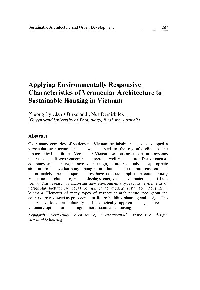 Applying Environmentally Responsive Characteristics of Vernacular Architecture to Sustainable Housing in Vietnam