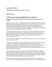 MSRI Director, 2022-2027 Distinguished University of Washington Mathematician Will Lead International Math Institute