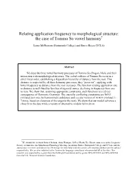 Relating Application Frequency to Morphological Structure: the Case of Tommo So Vowel Harmony*