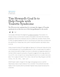 Tim Howard's Goal Is to Help People with Toure E Syndrome