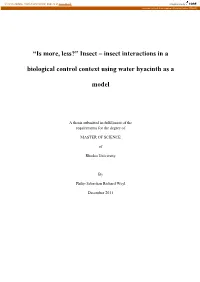Insect Interactions in a Biological Control Context Using Water Hyacinth