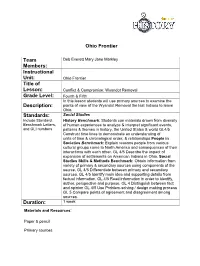 Ohio Frontier Team Members: Instructional Unit: Title of Lesson