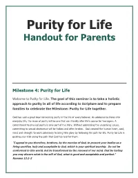 Purity for Life Handout for Parents