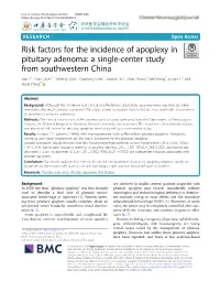 Risk Factors for the Incidence of Apoplexy in Pituitary Adenoma