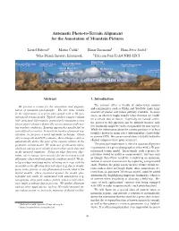 Automatic Photo-To-Terrain Alignment for the Annotation of Mountain Pictures