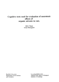 Cognitive Tests Used for Evaluation of Neurotoxic Effects of Organic Solvent in Rats