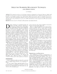 Dielectric Properties Measurement Techniques and Applications