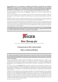 Kier Group Plc (The “Company”) Convened Pursuant to the Notice of General Meeting Set out at the End of This Document