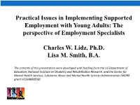 Practical Issues in Implementing Supported Employment with Young Adults: the Perspective of Employment Specialists