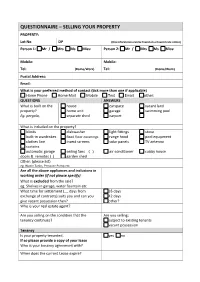 Questionnaire – Selling Your Property Property