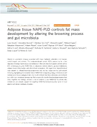 Adipose Tissue NAPE-PLD Controls Fat Mass Development by Altering the Browning Process and Gut Microbiota