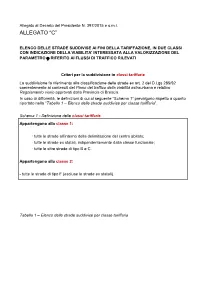 Classi Tariffarie Strade Provinciali