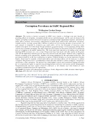 Corruption Prevalence in SADC Regional Bloc
