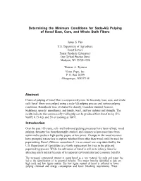 Determining the Minimum Conditions for Soda-AQ Pulping of Kenaf Bast, Core, and Whole Stalk Fibers