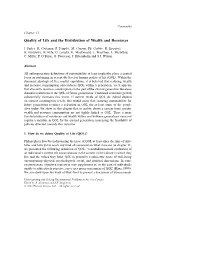 Quality of Life and the Distribution of Wealth and Resources