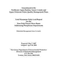 Total Maximum Daily Load Report for the Non-Tidal Passaic River Basin Addressing Phosphorus Impairments