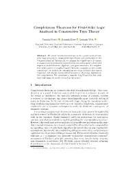 Completeness Theorems for First-Order Logic Analysed in Constructive Type Theory