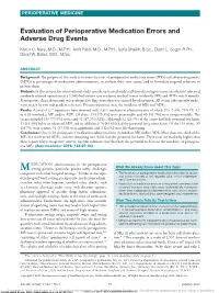 Evaluation of Perioperative Medication Errors and Adverse Drug Events