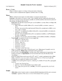 Helpful Terms for Poetry Analysis Prose V. Verse