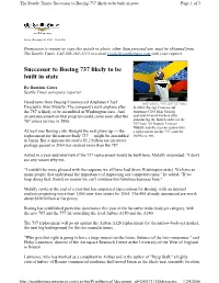 Successor to Boeing 737 Likely to Be Built in State Page 1 of 3