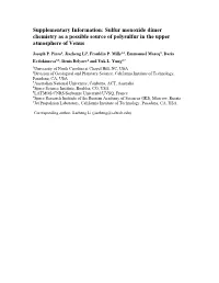 Sulfur Monoxide Dimer Chemistry As a Possible Source of Polysulfur in the Upper Atmosphere of Venus