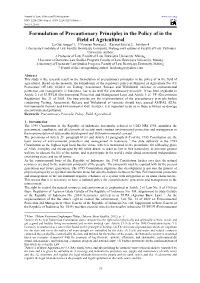 Formulation of Precautionary Principles in the Policy of in The