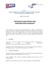 Professor Christopher Udry Northwestern University
