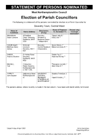 Statement of Persons Nominated