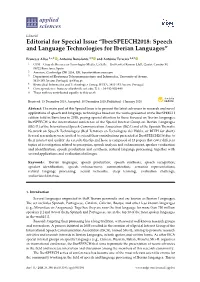 Editorial for Special Issue “Iberspeech2018: Speech and Language Technologies for Iberian Languages”