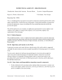 Instructional Assistant - Resource Room
