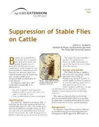 Suppression of Stable Flies on Cattle Jeffery K