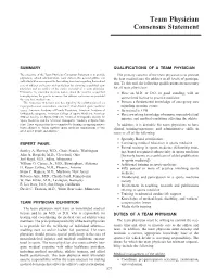 Team Physician Consensus Statement