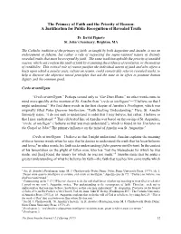 The Primacy of Faith and the Priority of Reason: a Justification for Public Recognition of Revealed Truth