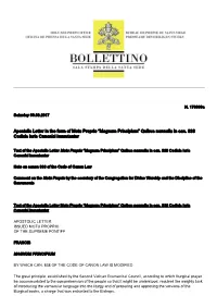 Apostolic Letter in the Form of Motu Proprio “Magnum Principium” Quibus Nonnulla in Can