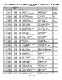 List of Candidates Called for Written Test on 08.08.2021 for the Post of Jr. Scientific Assistant