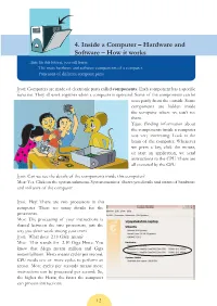 4. Inside a Computer – Hardware and Software – How It Works Aim: in This Lesson, You Will Learn: the Main Hardware and Software Components of a Computer
