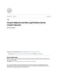 Computer Malpractice and Other Legal Problems Posed by Computer Vaporware
