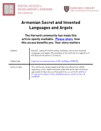 Armenian Secret and Invented Languages and Argots