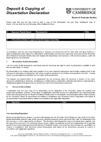 Deposit & Copying of Dissertation Declaration