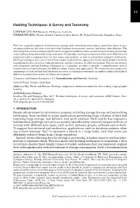 Hashing Techniques: a Survey and Taxonomy