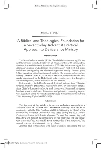 A Biblical and Theological Foundation for a Seventh-Day Adventist Practical Approach to Deliverance Ministry
