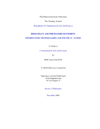Department of Communication Arts and Sciences DEMOCRACY and the HACKER MOVEMENT