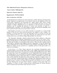 Rabindranath Tagore's Engagement with Science Name of Scholar