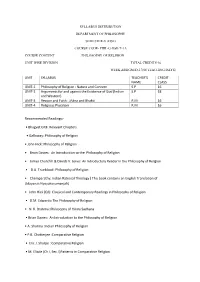 UNIT SYLLABUS TEACHER's NAME CREDIT CLASS UNIT-1 Philosophy