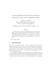 A Representation for the Lyons Group in GL2480(4), and a New Uniqueness Proof