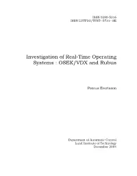 Investigation of Real-Time Operating Systems : OSEK/VDX and Rubus