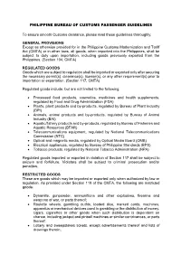 PHILIPPINE BUREAU of CUSTOMS PASSENGER GUIDELINES To